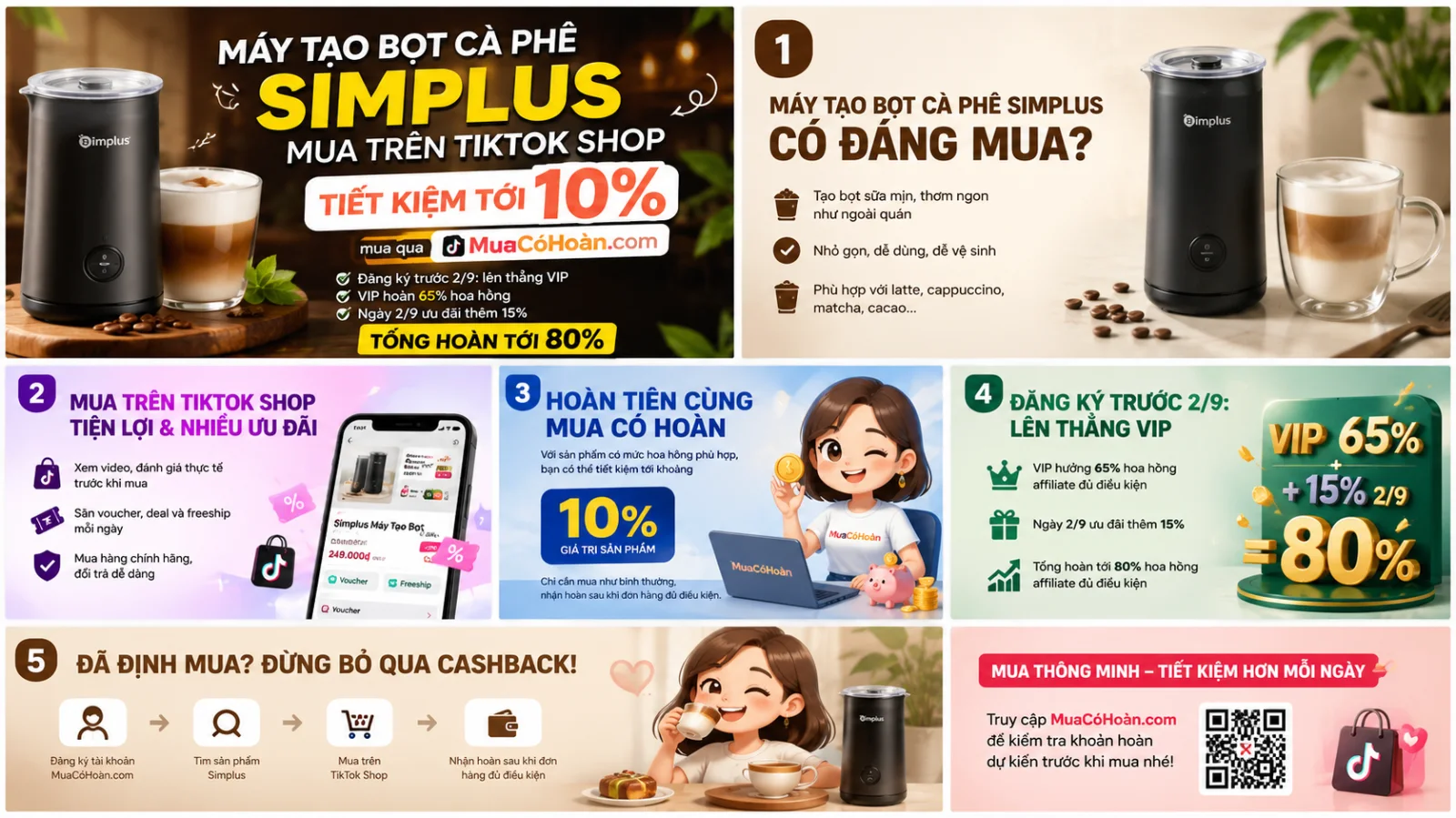 Máy tạo bọt cà phê Simplus có đáng mua? Cách mua trên TikTok Shop tiết kiệm hơn dịp 2/9