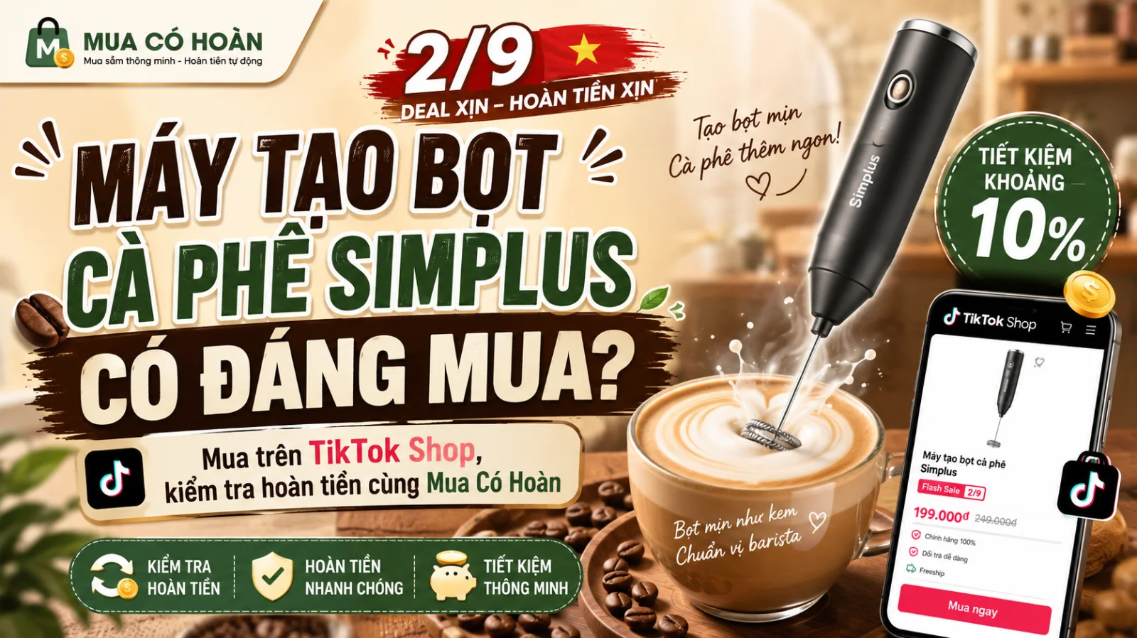 Máy tạo bọt cà phê Simplus có đáng mua? Cách mua trên TikTok Shop tiết kiệm hơn dịp 2/9 - ảnh 1